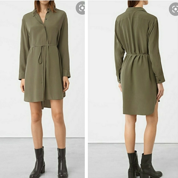 All Saints Dresses & Skirts - All Saints Alex olive green Silk shirt Dress 4